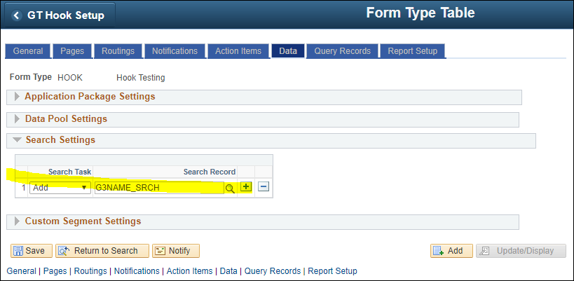 A screenshot of the Search Settings section expanded on the Data tab of Form Setup