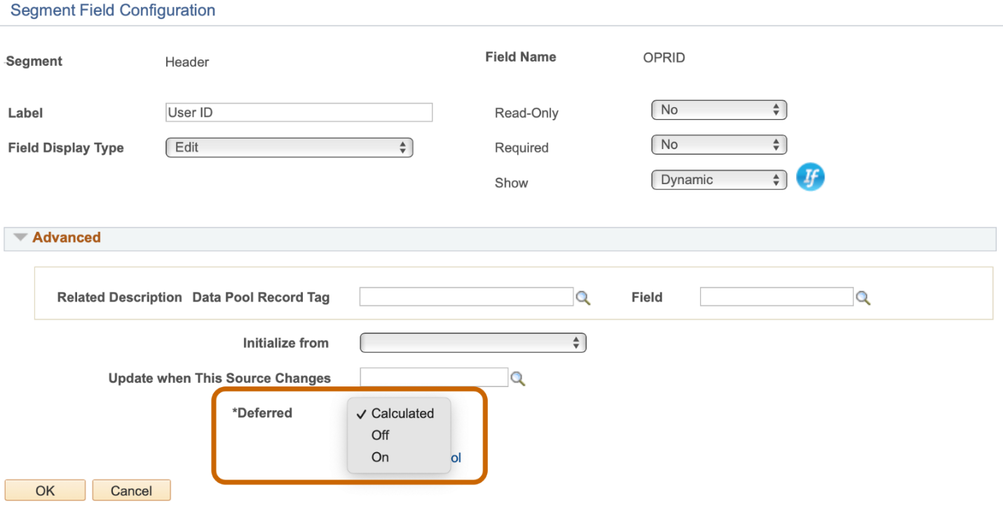 A screenshot of the Segment Field Configuration window