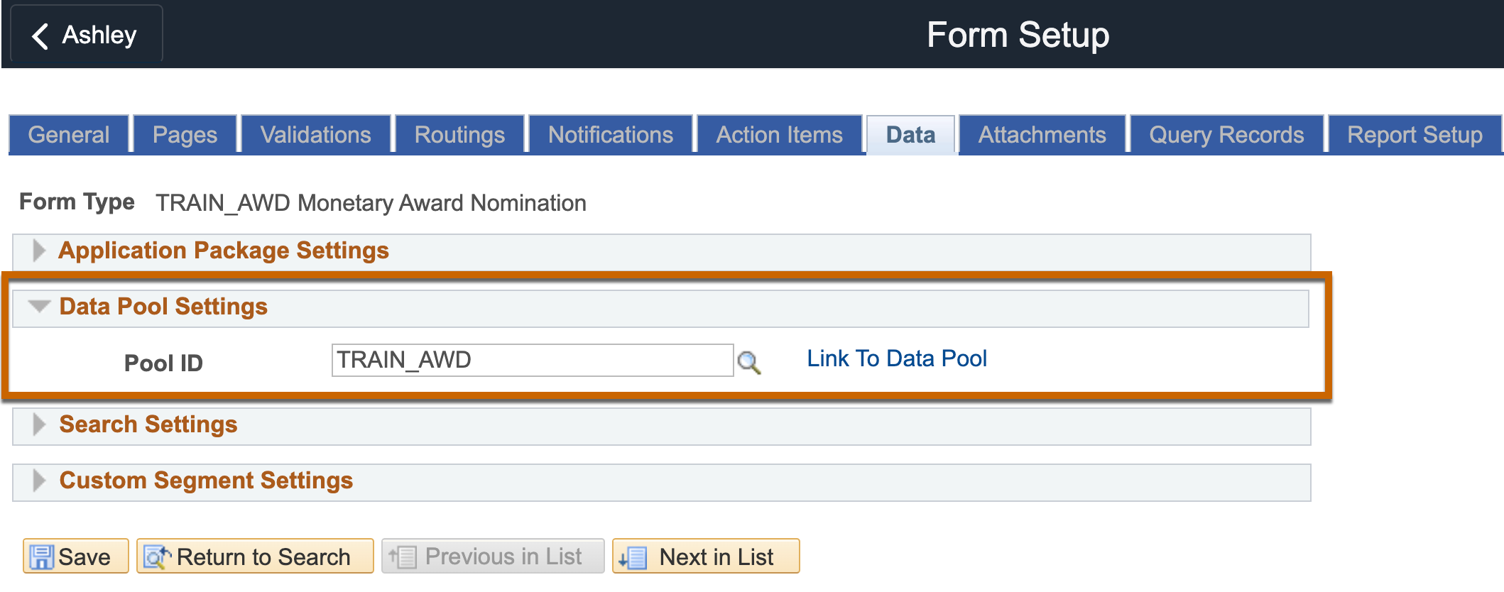 A screenshot of the Data Pool ID under Data Tab