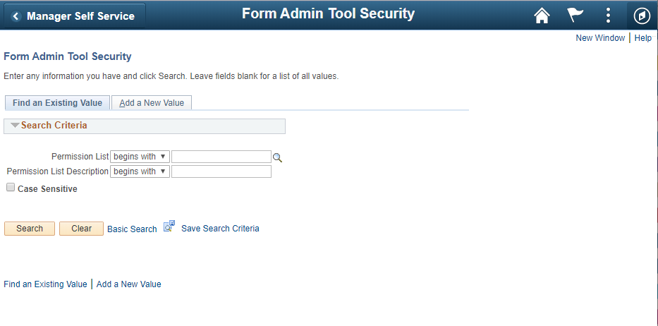 Screen shot of Form Admin Tool Securtiy Search