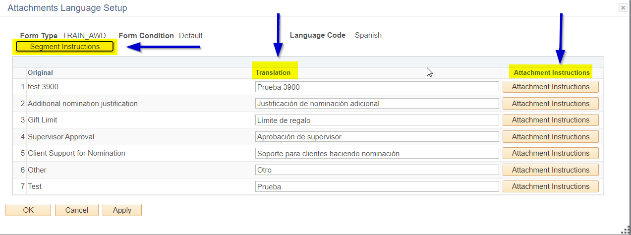 A screenshot of the Language Translation setup menu that appears for file attachments.