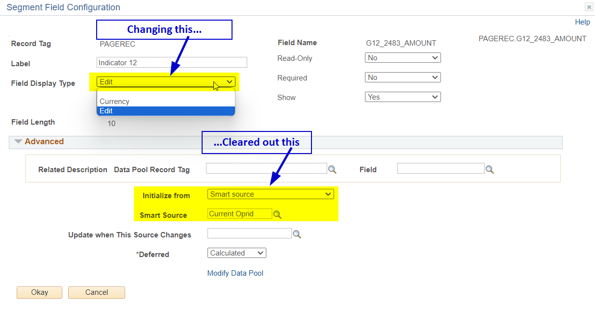 A screenshot demonstrating an issue that occurred with a field&#39;s initialization settings before the issue was fixed