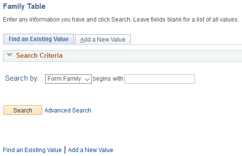 A screenshot of the form family table, add an existing value