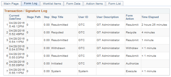 Screenshot Form Admin Tool Form Log Tab