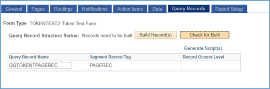 A screenshot of the Query Records tab of Form Setup showing the &#39;Build Records&#39; button