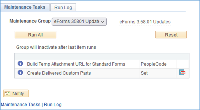 A screenshot of the system maintenance process to run