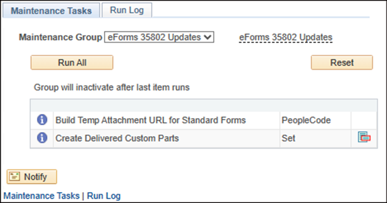 A screenshot of the system maintenance process to be run