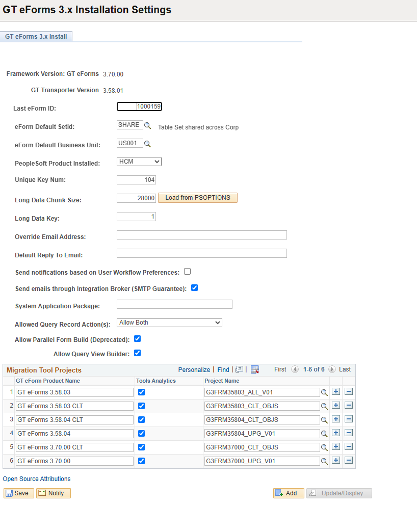 Screenshot of GT eForms Installation Settings