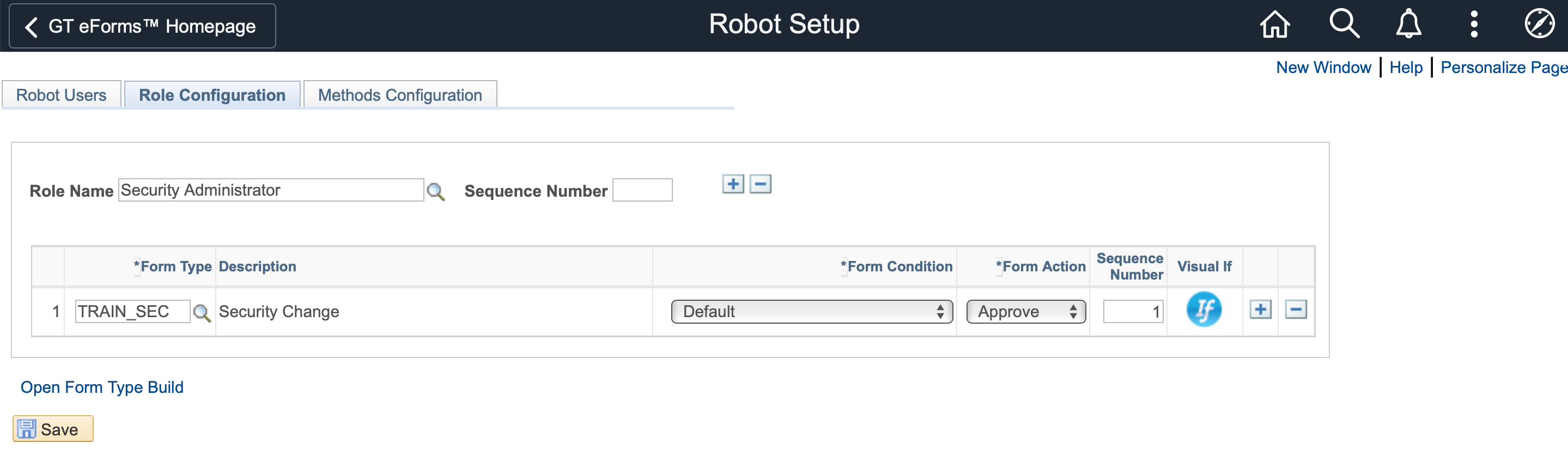 A screenshot of the &#39;Robot Setup&#39; menu