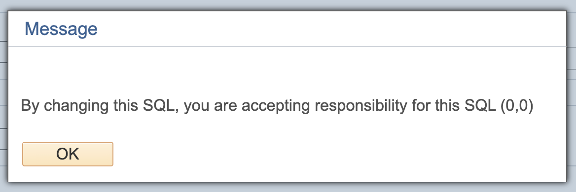Screenshot of the message you get when changing the sql