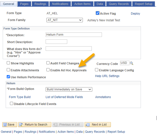 A screenshot of the General tab pointing to the Enable Ad Hoc Approvals checkbox