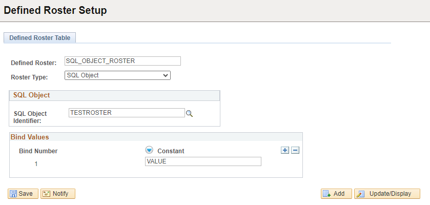 Screenshot of SQL Object defined roster setup