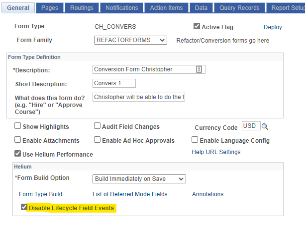 A screenshot of the General Tab of GT eForms with the &#39;Disable Lifecycle Field Events&#39; checkbox checked