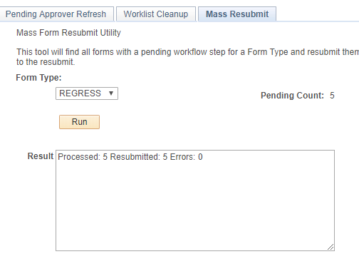 A screenshot of the mass resubmit tab after running it