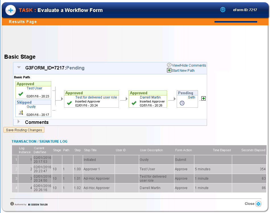 A screenshot of the Ad Hoc menu with Ad Hoc approvals shown in the Transaction/Signature log