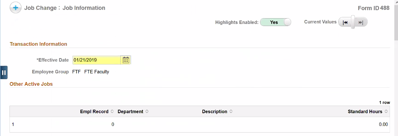 A screenshot with an example of a highlighted field in a column segment