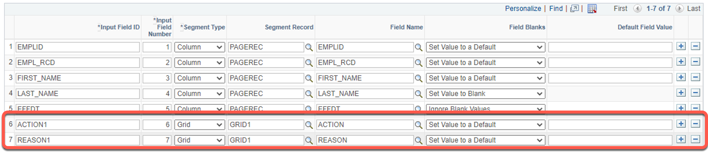 a screenshot showing a grid with additional rows