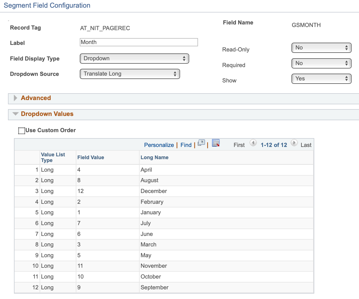 A screenshot showing a Value List with the &#39;Use Custom Order&#39; box unchecked