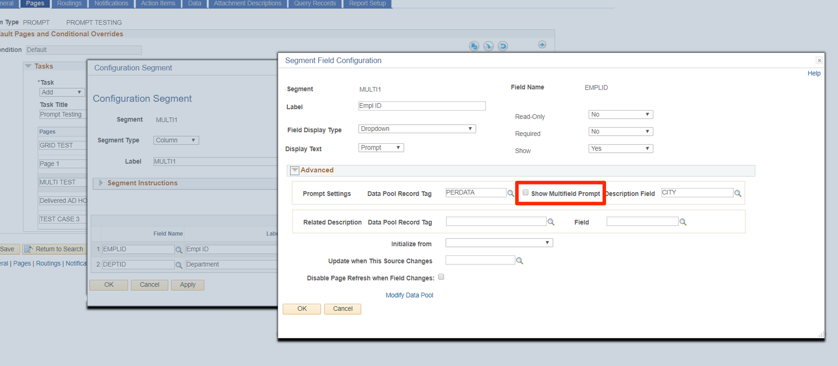 A screenshot of the &#39;Show Multifield Prompt&#39; checkbox in the Segment Field Configuration menu of Form Setup