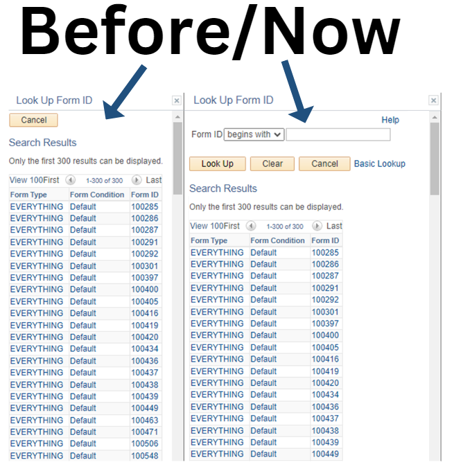 A screenshot comparing the previous and current state of the &#39;Get Sample XML&#39; lookup menu