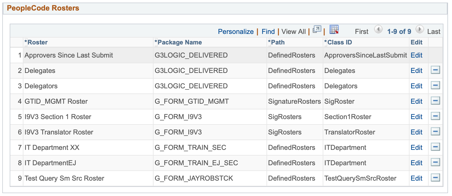 Screen shot of PeopleCode Rosters