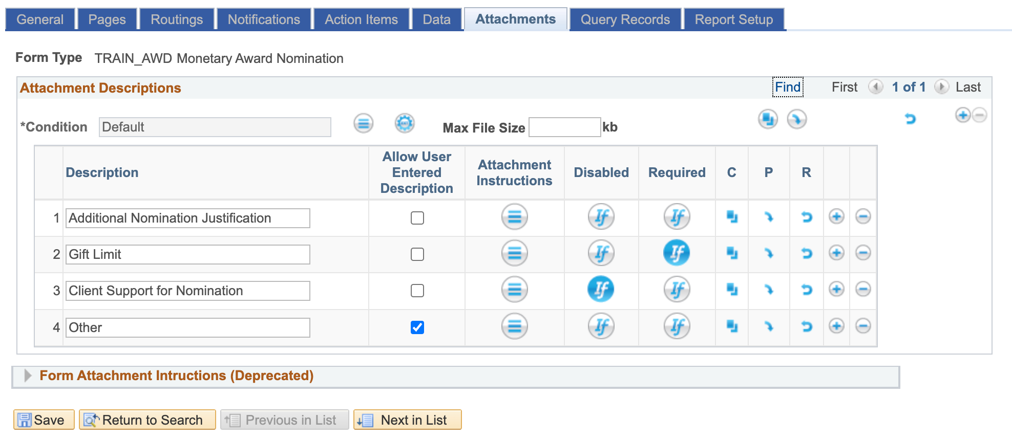 Screenshot of Attachments Tab