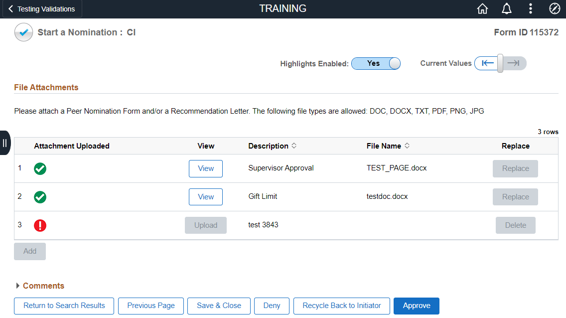 A screenshot showing a form UI with customized navigation buttons