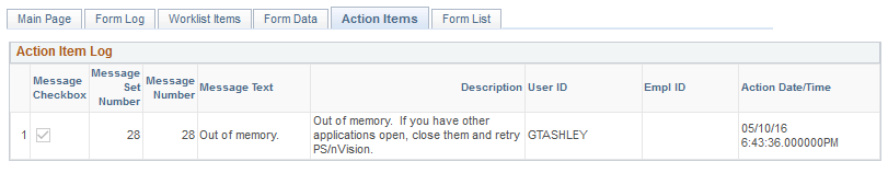 Screenshot Form Admin Tool Action Items Tab