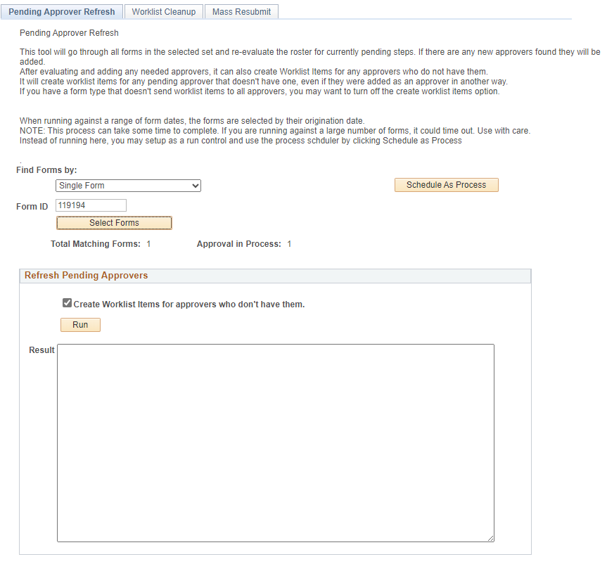 A screenshot of the Pending Approver Refresh tab