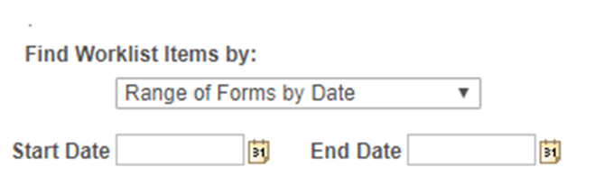 A screenshot showing the selection Range of Forms by date