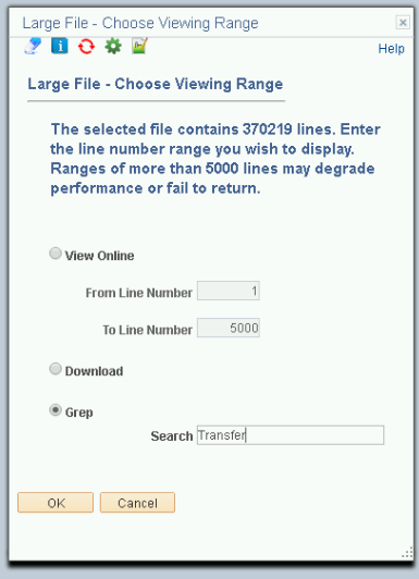 A screenshot of the &#39;Larg File - Choose Viewing Range&#39; menu