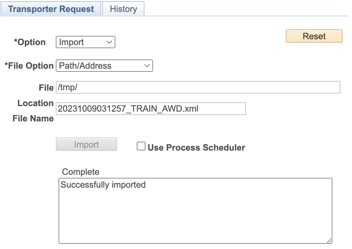 A screenshot transporter import using path option