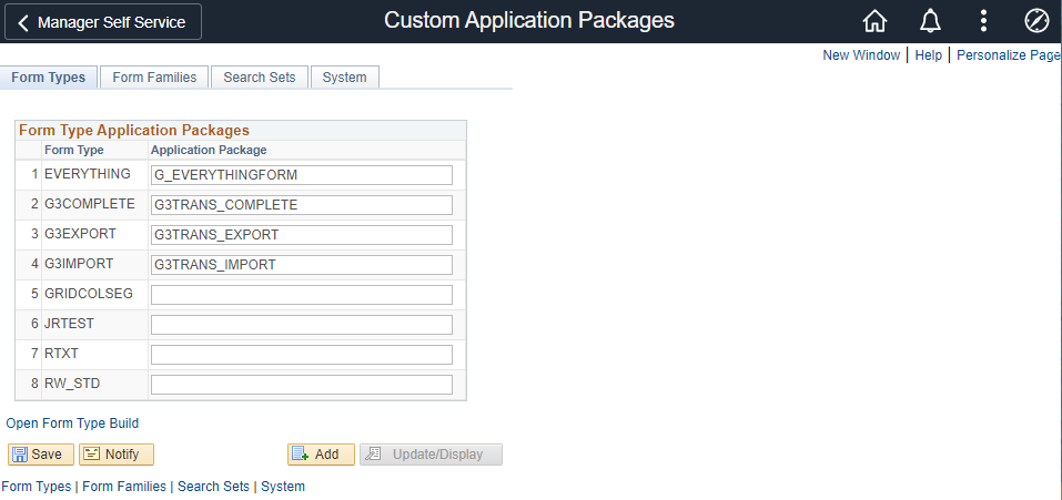 A screenshot of the Custom application package page