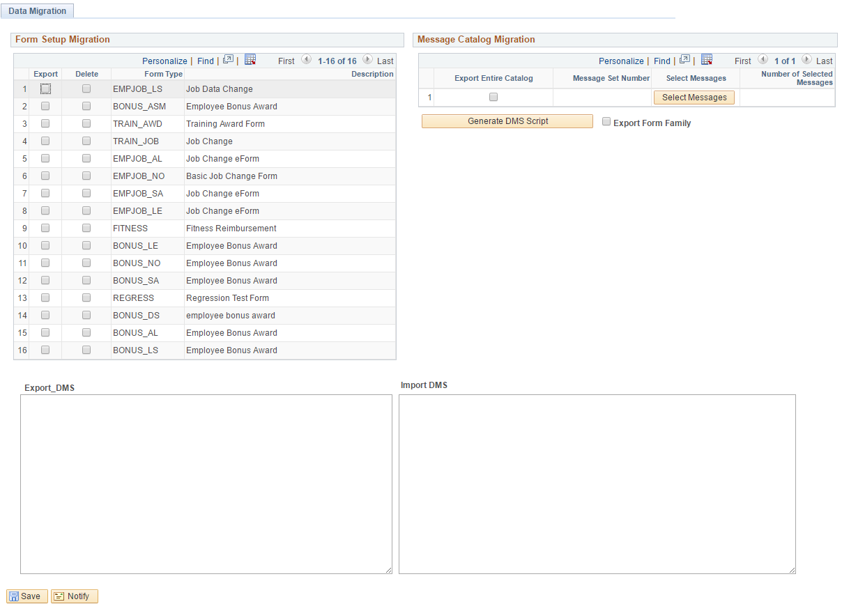 A screenshot of the Data Migration tab