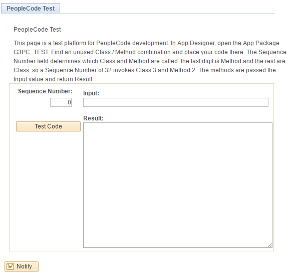 Screenshot of PeopleCode Test