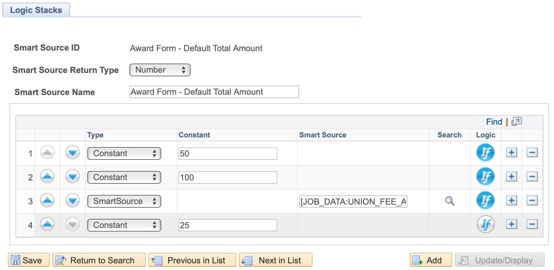 A screnshot of the Defined Smart Sources tool menu