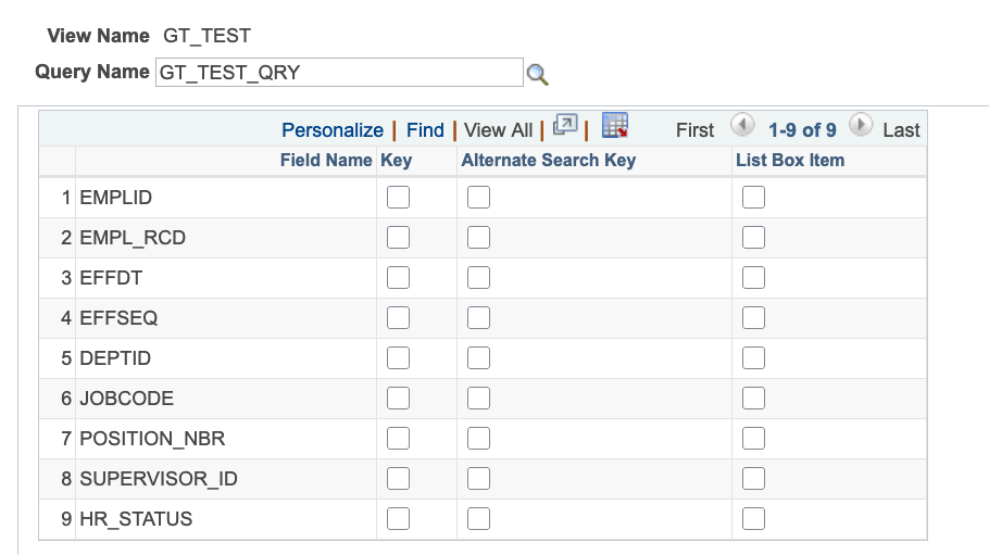 A screenshot showing a sample query field list