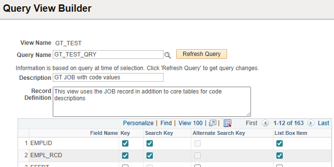 A screenshot showing a sample query field list
