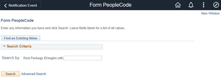 Screenshot of Form PeopleCode find an existing value search