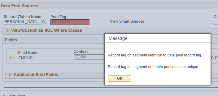 A screenshot of the message that appears when a segment record tag and data pool record tag match one another