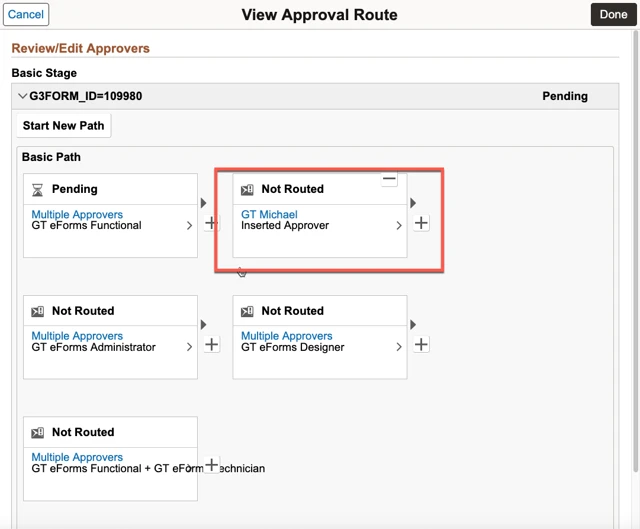 A screenshot of the visualizer after an ad hoc approver has been inserted