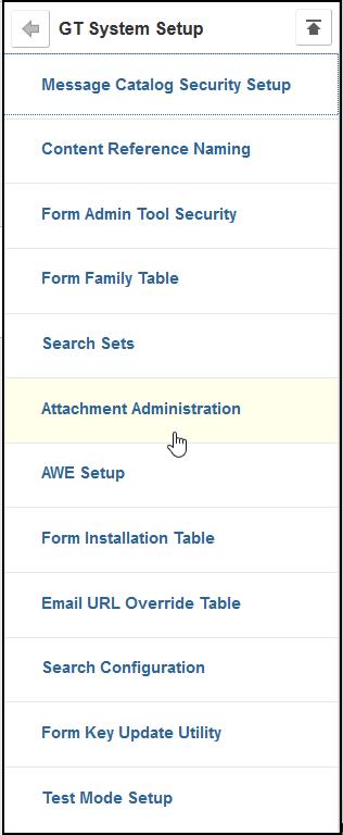 A screenshot of the Manage GT eForms Navigation