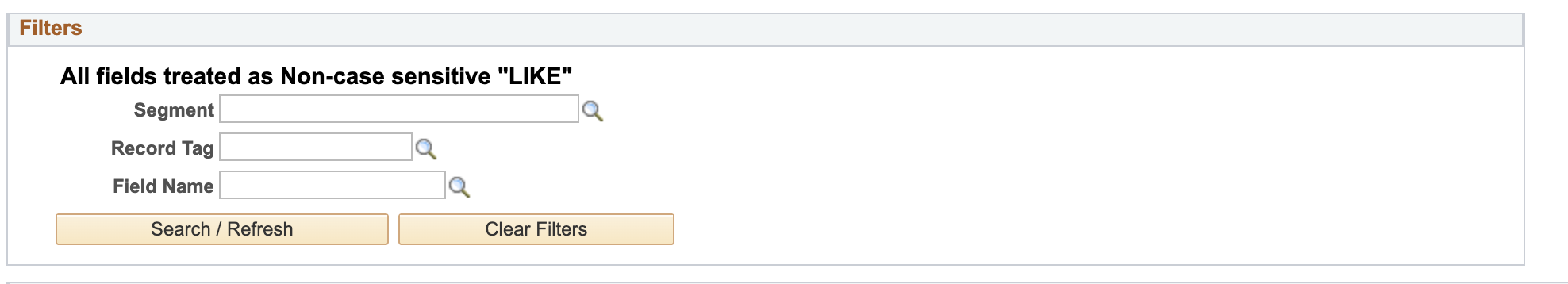 A screenshot of the filters setup menu