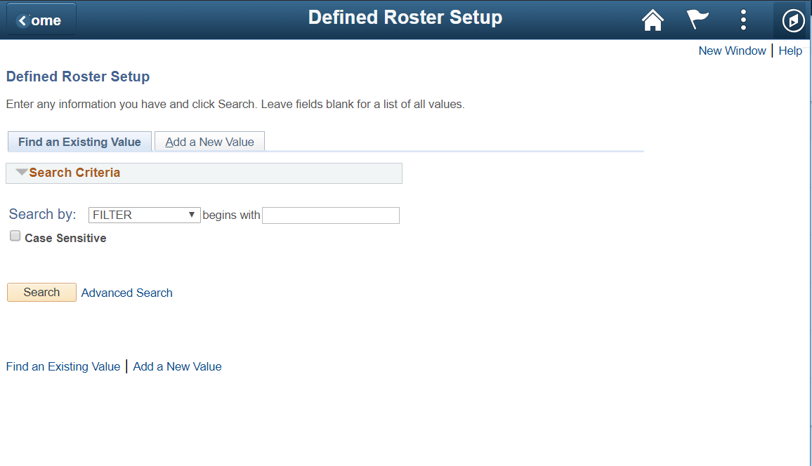 Screenshot of Defined Roster Setup