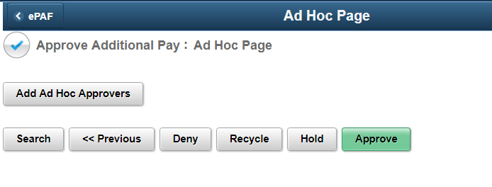 A screenshot showing the &#39;Add Ad Hoc Approvers&#39; button on the Evaluate task of an eForm