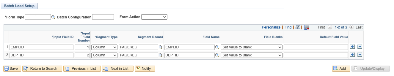 A screenshot of the &#39;Batch Load Setup&#39; section