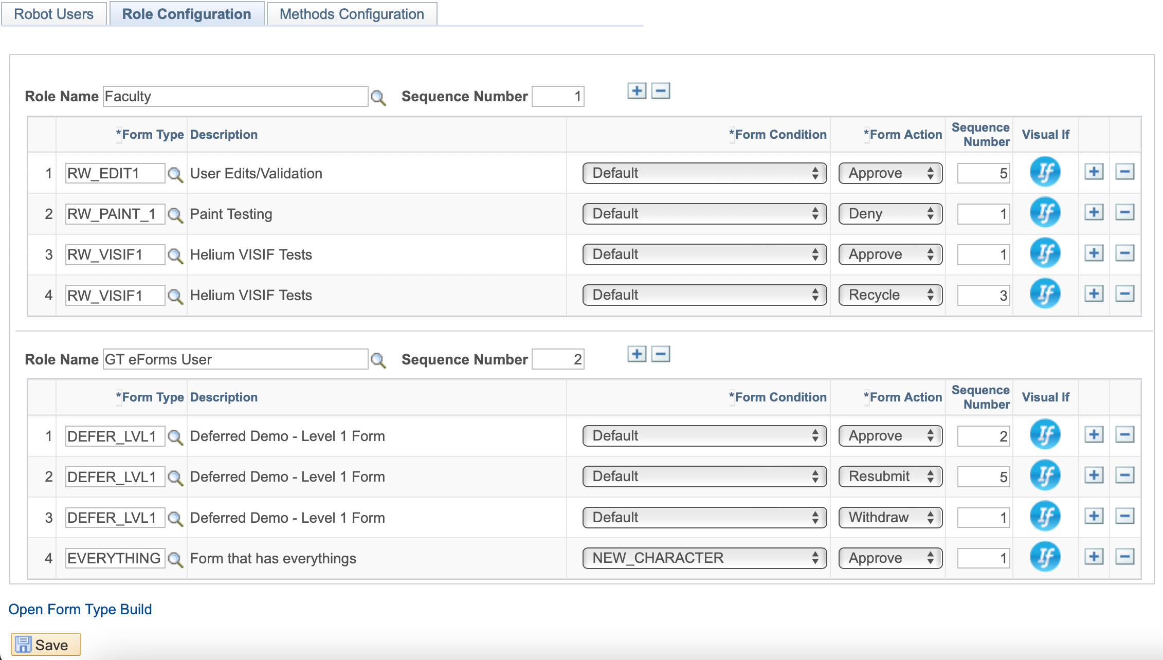 Screen shot of Role Configuration tab