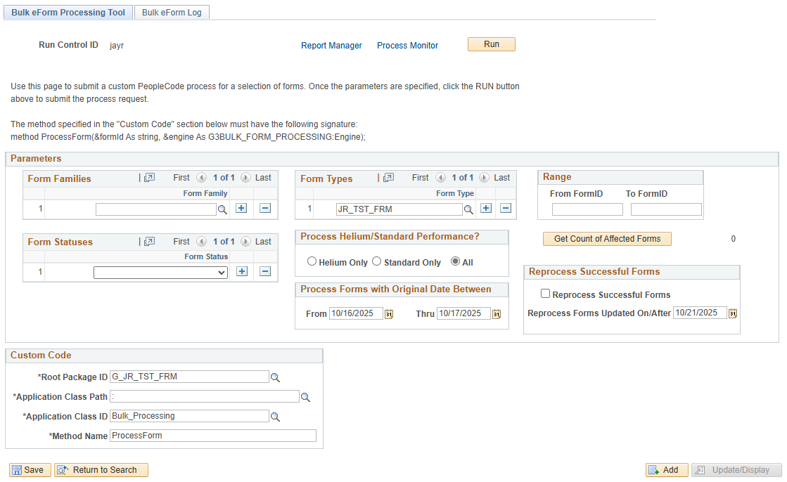 A Screenshot of the new Bulk eForm Processing page.