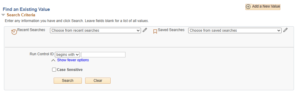 A Screenshot of Run Control search page
