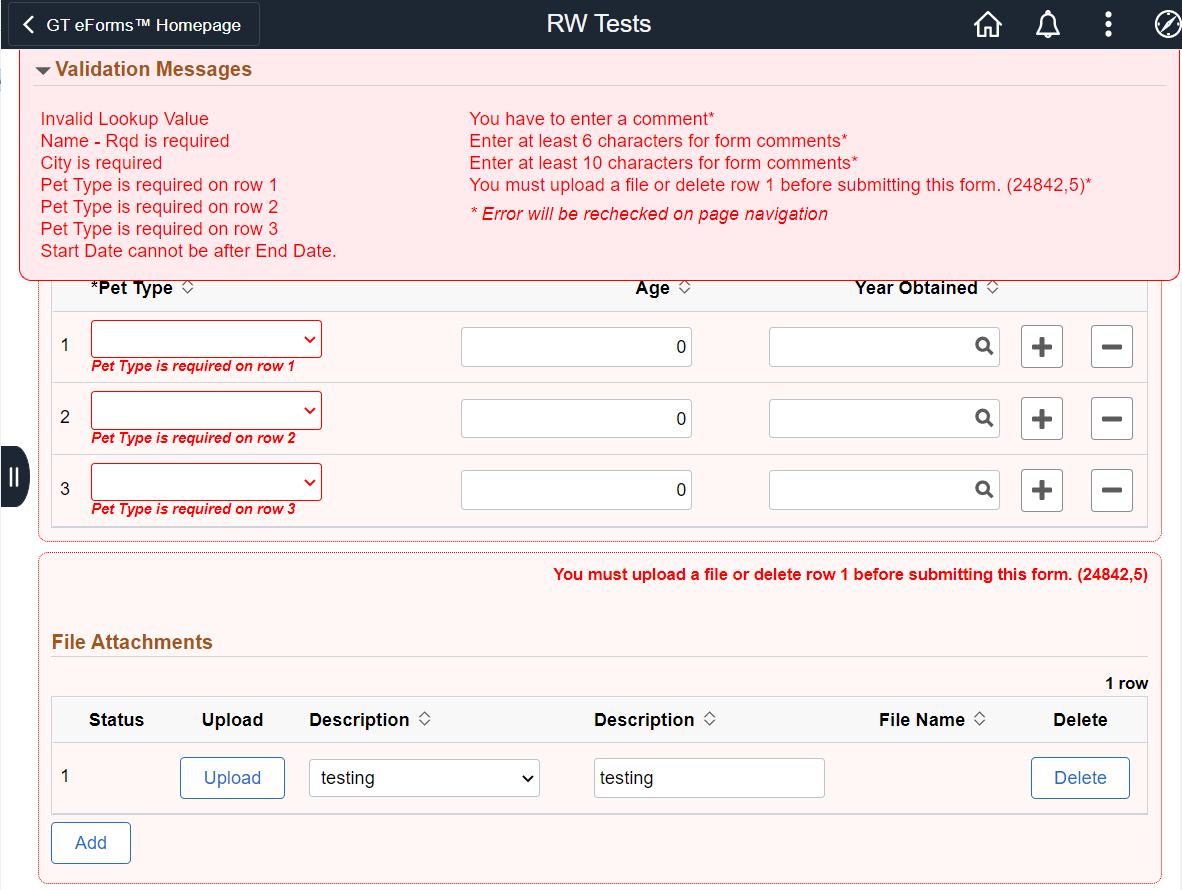 A screenshot showing more examples of on-page validations in the form UI